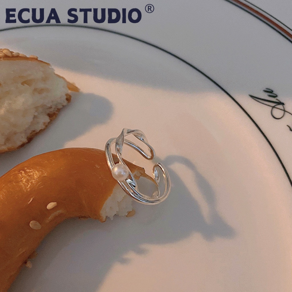 ECUA STUDIO｜925銀戒指 下開口 雙層交叉珍珠 結單當天發出 | 蝦皮購物
