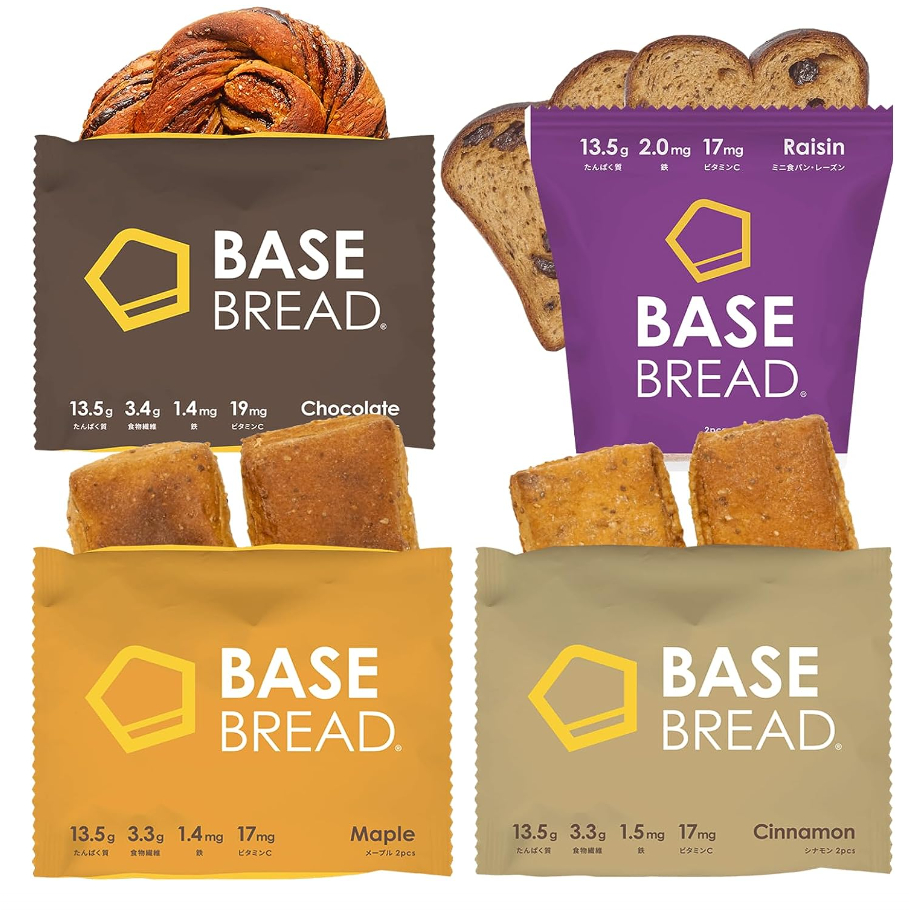 日本直送BASE BREAD 低糖營養麵包營養食品基礎麵包4 種口味套裝16袋入