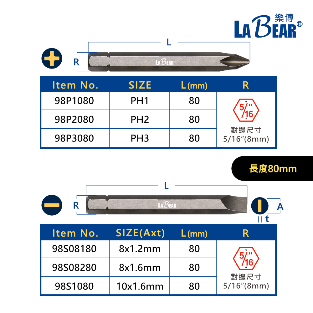 【LaBear】8mm 衝擊起子頭 十字/一字 36-80mm 打擊起子 敲擊起子 打擊起子頭 起子頭 台灣製 | 蝦皮購物