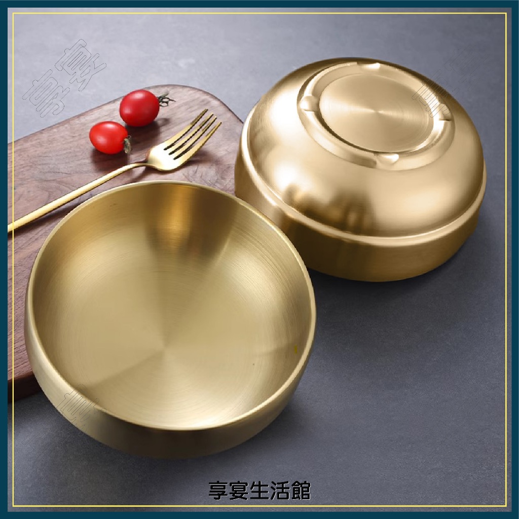 【台灣現貨】韓式碗 304不鏽鋼 雙層碗 金色碗 泡菜碗碟 防燙 料理碗 不銹鋼韓式調料碟 涼菜碟 金色泡菜 | 蝦皮購物