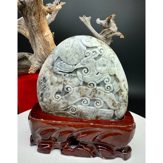 時代物 和田玉 碧玉彫 玉斧【仁】極細工 てひどい 手彫り 置物擺件 古