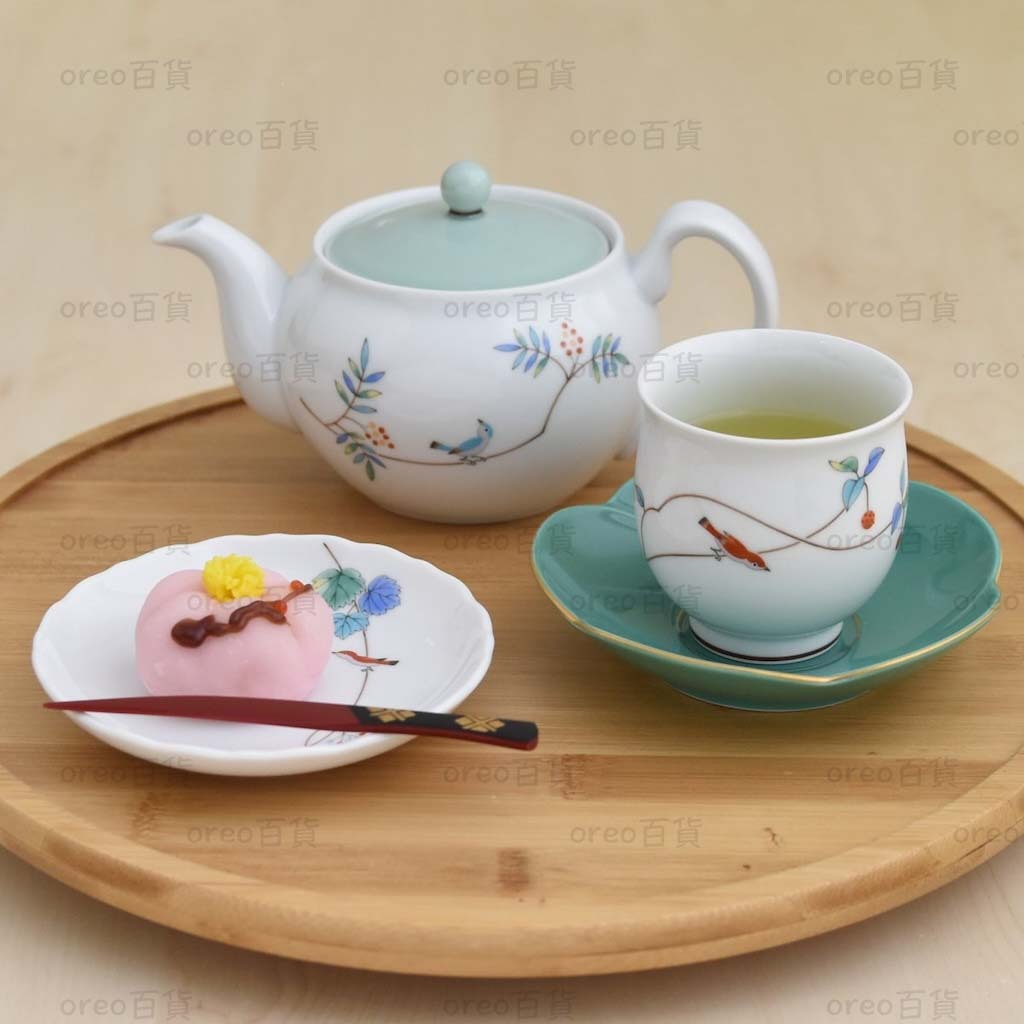 日本製有田燒【香蘭社】小鳥の詩兩人茶具組1壺/2茶杯禮盒裝