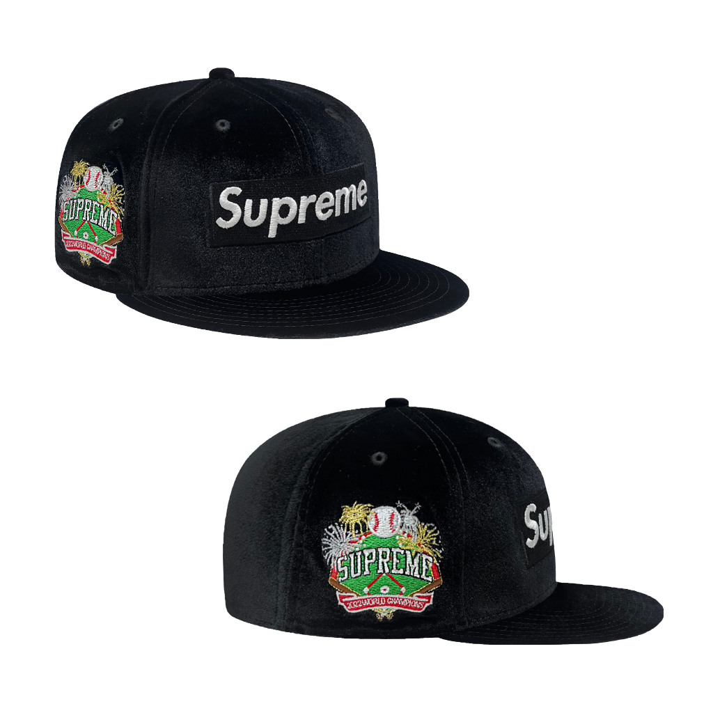 SUPREME X NEW ERA 5950 VELOUR BOX LOGO 黑絨布棒球帽