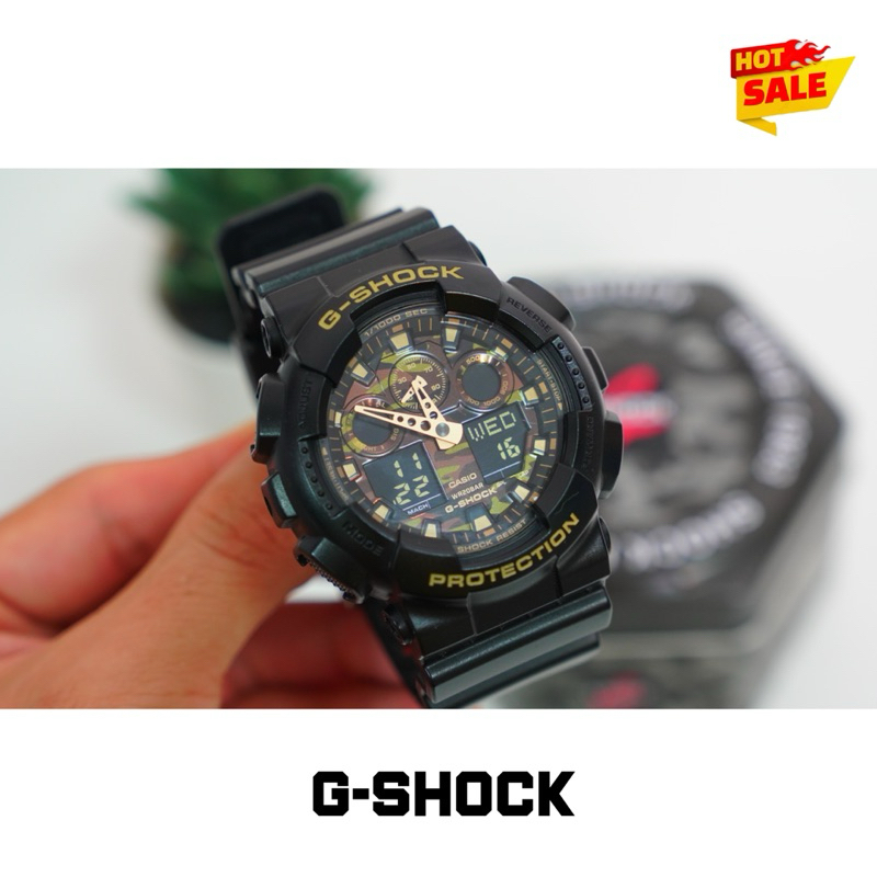 CASIO 卡西歐G-SHOCK系列經典迷彩雙顯電子錶黑GA-100CF-1A9 二手近全新