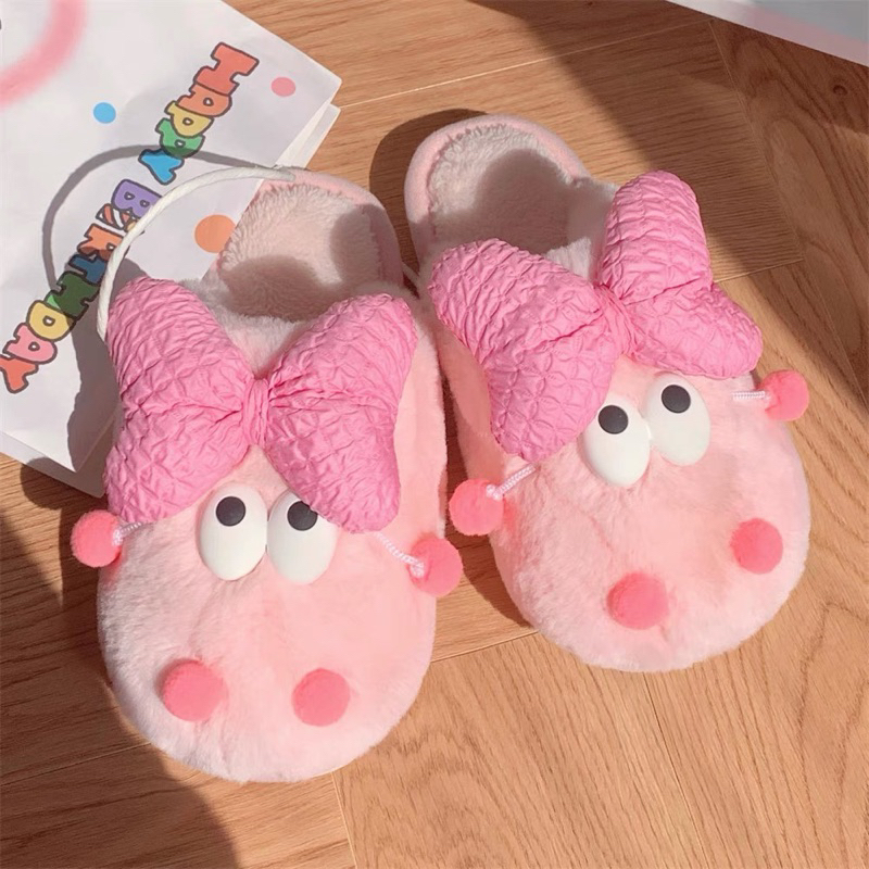 𝐌𝐬.𝐓𝐮𝐫𝐭𝐥𝐞 蝴蝶結怪獸居家拖🎀 毛絨拖鞋 室內拖 毛毛拖 保暖居家拖 | 蝦皮購物