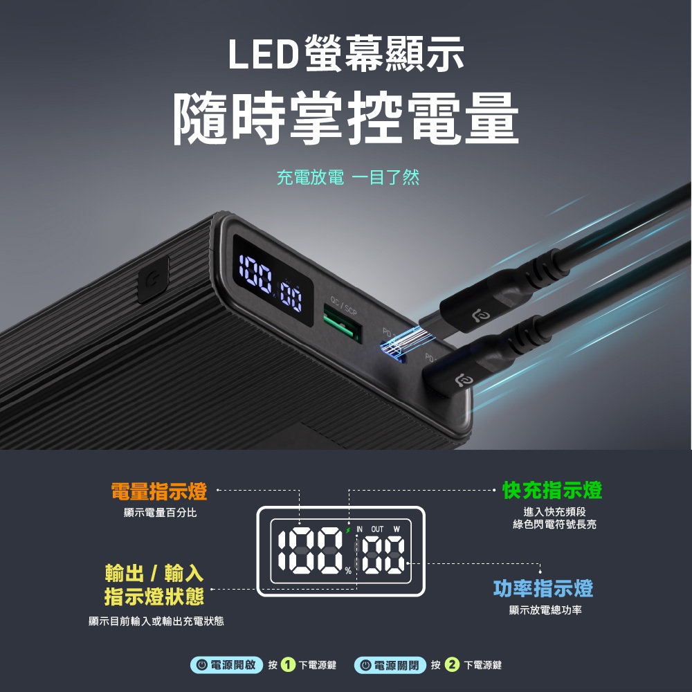 ADAM GRAVITY Pro 20000mAh 100W 極速快充行動電源, 黑