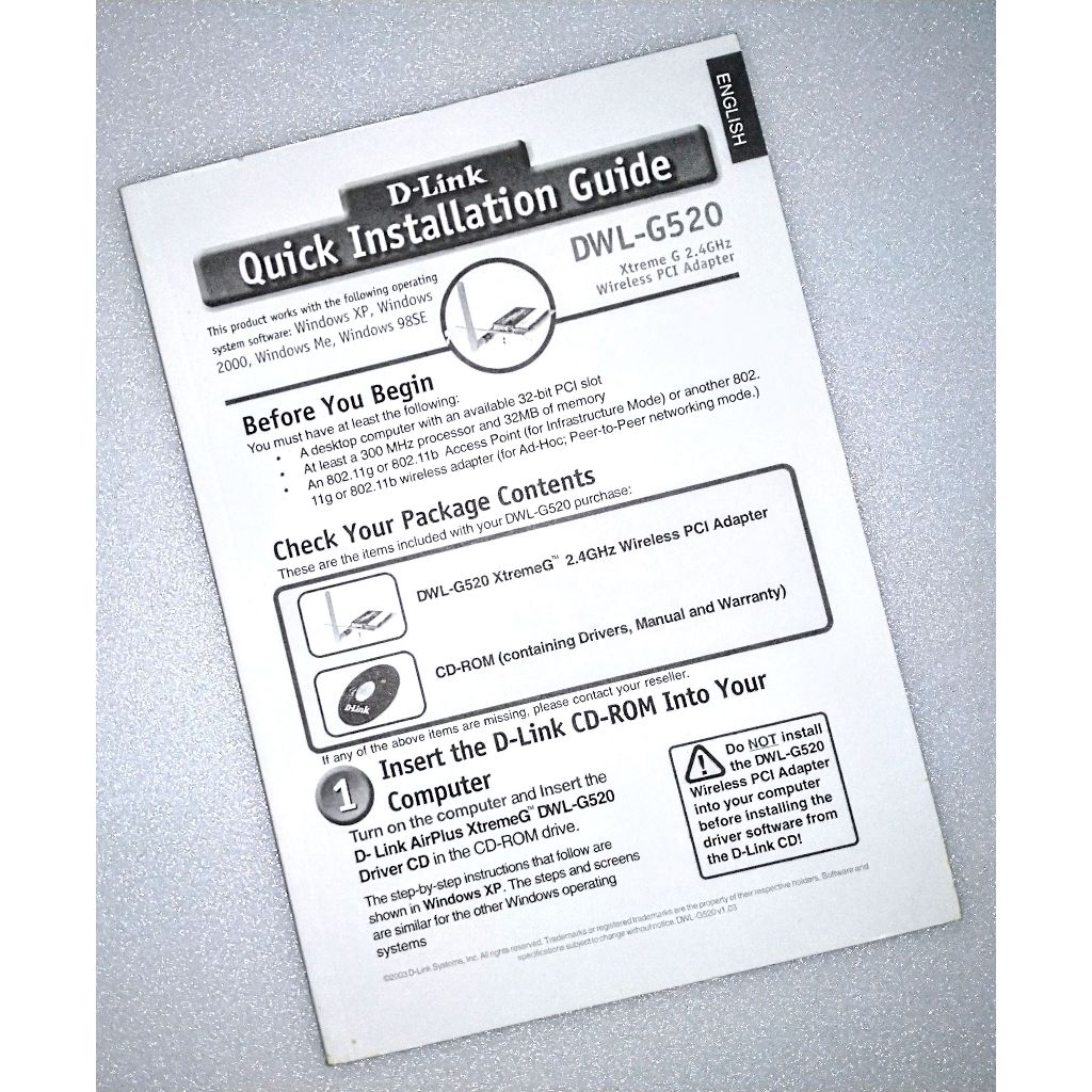⏳收藏歷史時光 D-Link DWL-G520 Quick Installation Guide | 蝦皮購物