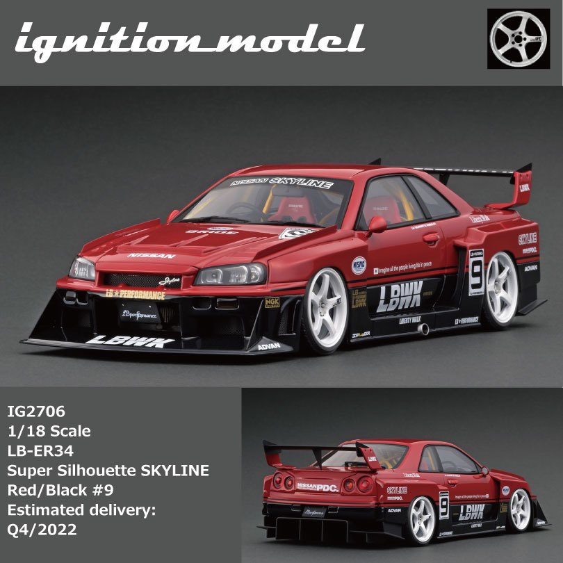 模例】ig 1/18 LB-ER34 Super Silhouette SKYLINE #9 紅黑IG2706 模例】ig 1/18 LB-ER34 Super Silhouette SKYLINE #9 紅黑IG2706