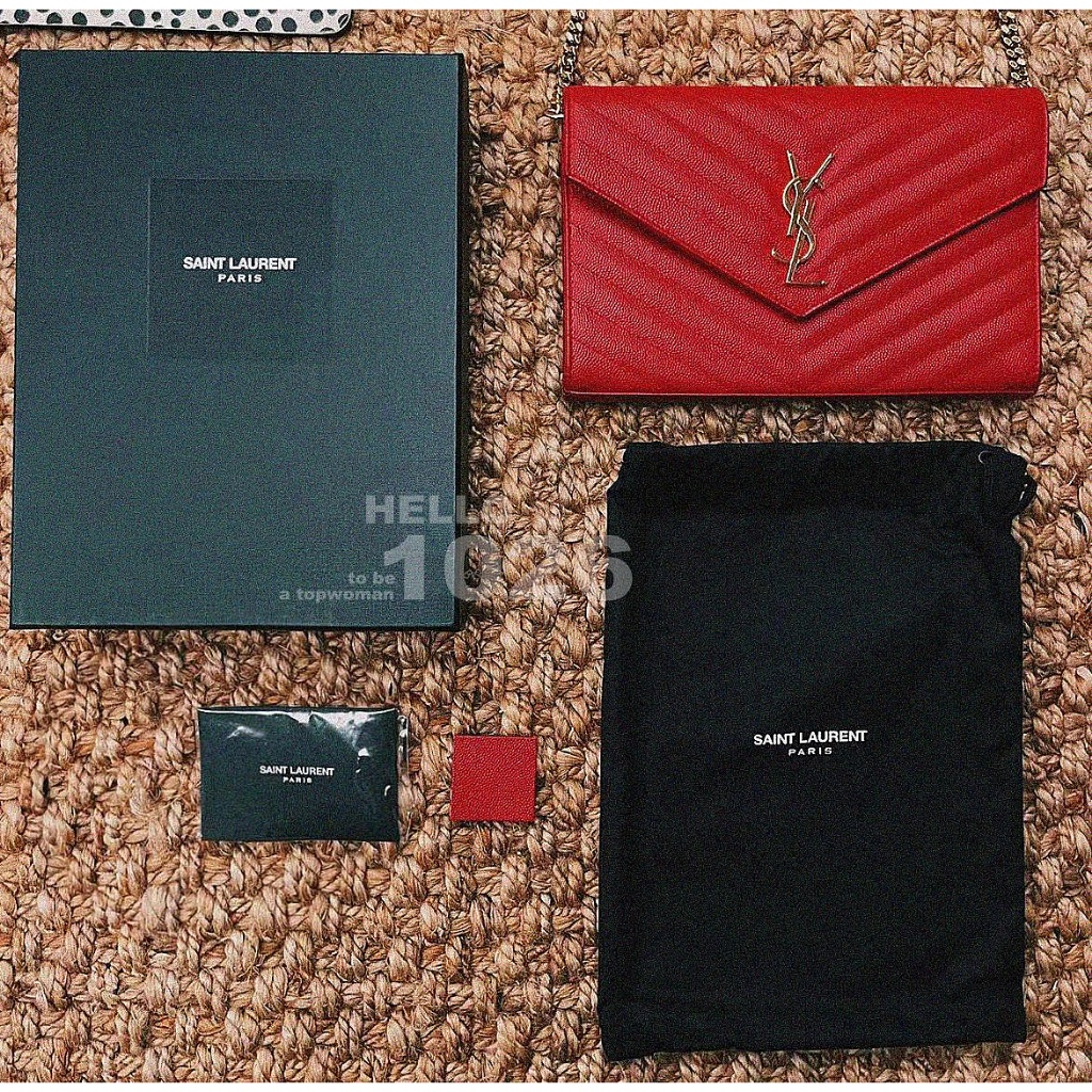 1026+YSL信封包Saint Laurent 紅色魚子醬牛皮WOC 鍊條包鏈帶包