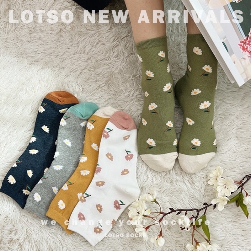 LOTSO SOCKS 韓國襪 Vivid Color 森系立體花朵中筒襪 韓國襪子 女襪 襪子 穿搭 #KV004 | 蝦皮購物