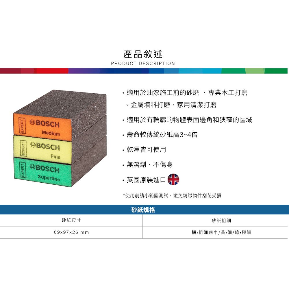 BOSCH 博世 S471超耐久海綿砂紙 特細, 細, 適中 69x97x26mm ( 方型砂紙三件套裝組) | 蝦皮購物