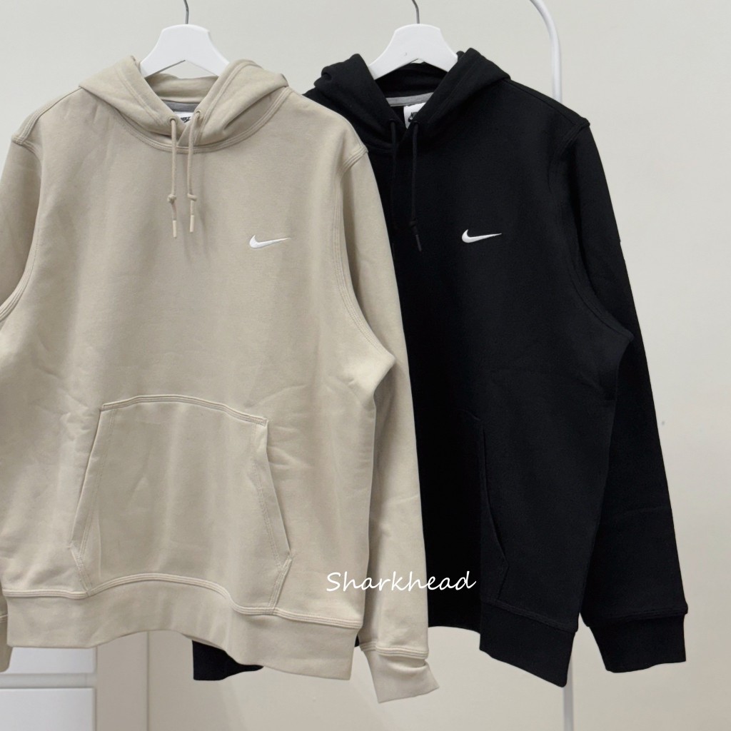 【Sharkhead】現貨 Nike 帽T 刷毛 黑 奶茶色 單勾 刺繡 長袖 素T 623453-010 206 | 蝦皮購物