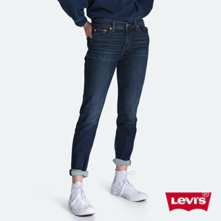 Levis 女款 中腰男友褲牛仔褲 深藍水洗 上寬下窄 及踝款 內刷毛 19887-0121
