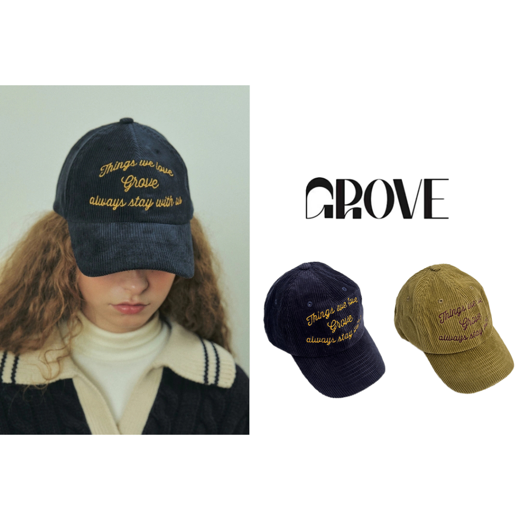 GROVE 韓國代購刺繡燈芯絨棒球帽24春季新款字母logo 百搭鴨舌帽男女同