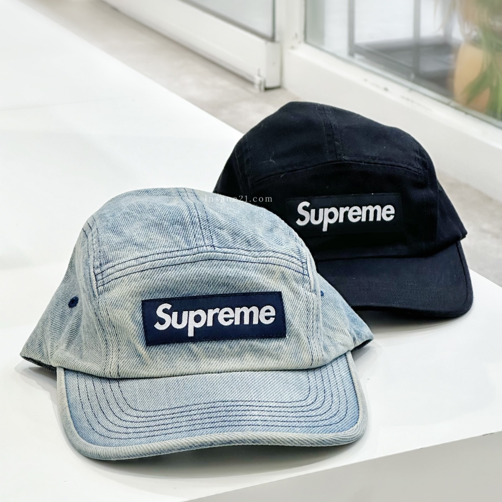 SUPREME CAP 五分割帽老帽字體黑/牛仔藍【Insane-21】 | 蝦皮購物