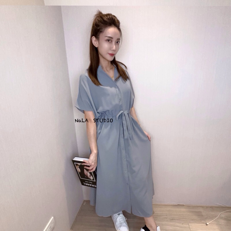Navy 微光澤雙口袋修腰知性連身裙或外套, Dress/ DS9324 main image 0