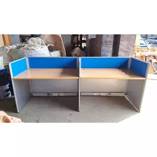 【尚典中古家具】藍色兩人屏風辦公桌組(120X70) 中古.二手.雙人辦公桌組.屏風辦公桌.
