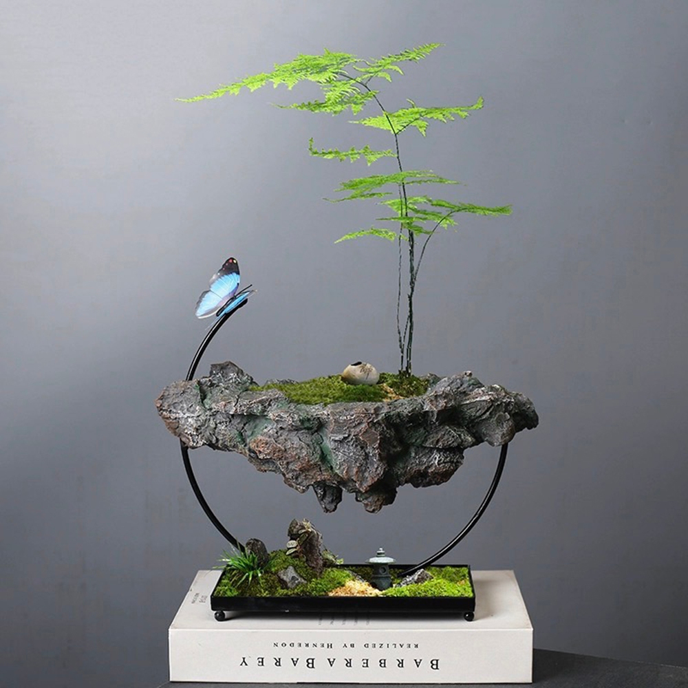 新品免運【上下都可造景x磁吸蝴碟】花盆花器漂浮島仿岩創意花器微景觀