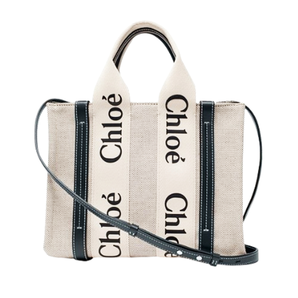【鋇拉國際】Chole 經典小號 Woody tote bag 帆布皮革飾邊手提/斜背購物包 藍黑色 義大利正品代購 | 蝦皮購物