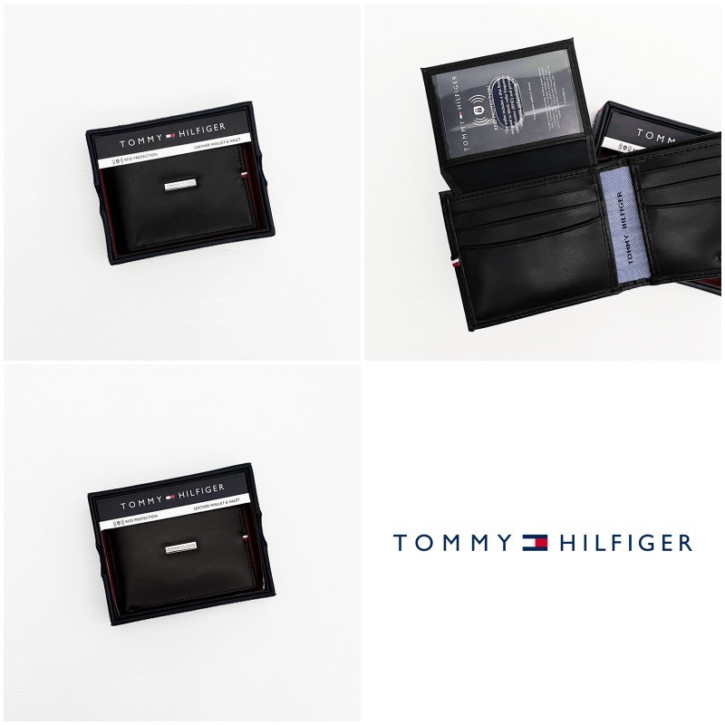 美國百分百【全新真品】Tommy Hilfiger 皮夾 證件夾 RFID防盜 TH 短夾 錢包 黑色/深咖啡 CS53 | 蝦皮購物