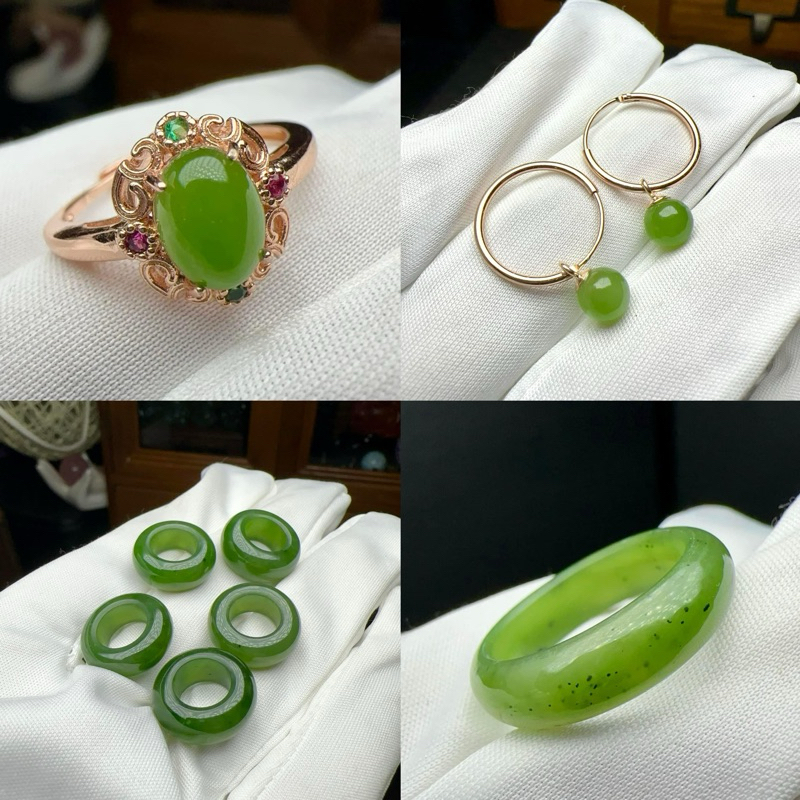 H054 天然和田玉碧玉飾品碧玉戒指烏蘭海碧玉指環俄料碧玉耳環俄