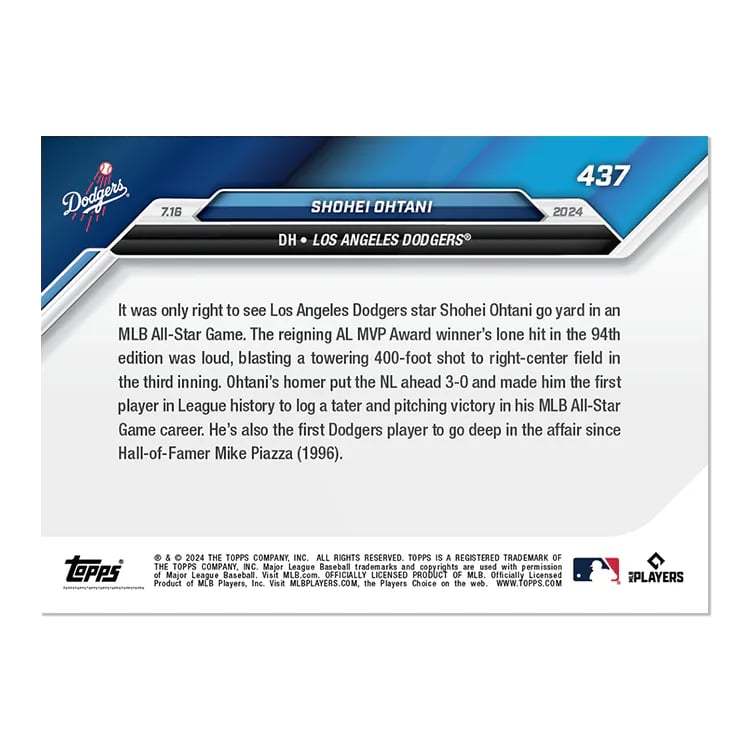 大谷翔平球員卡2024 MLB TOPPS NOW Card 437 明星賽歷史首位開轟+勝投紀錄| 蝦皮購物