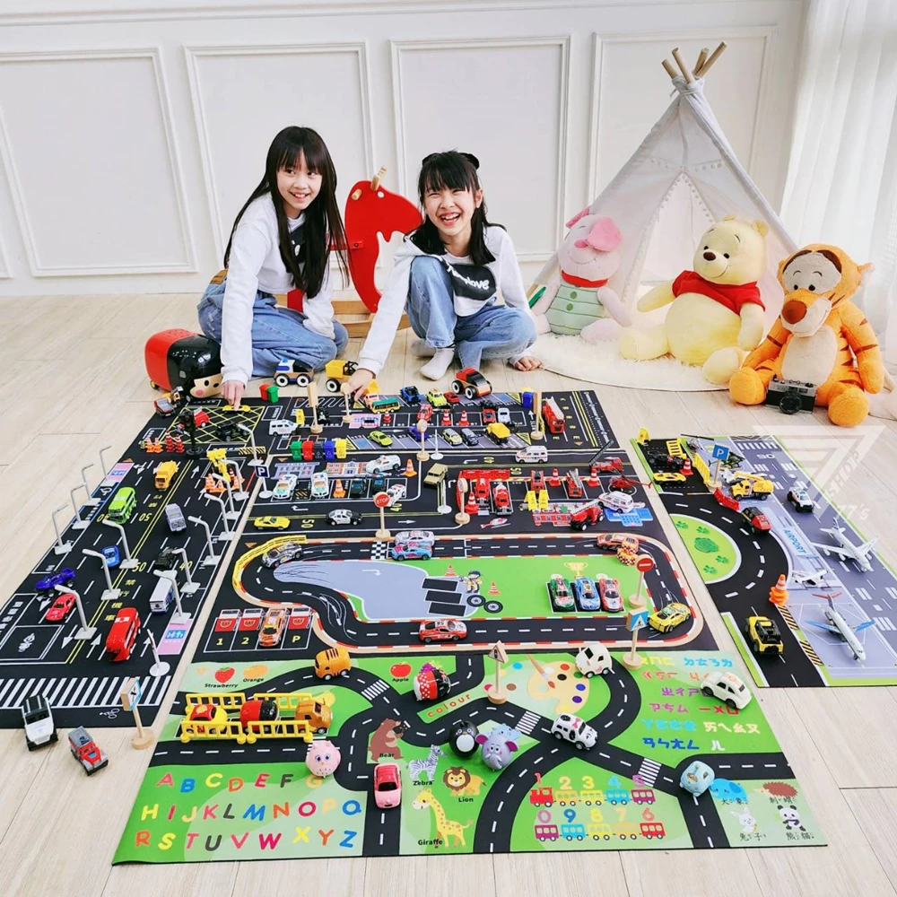 【   】【 道路遊戲墊 1:64 模型車地墊】交通遊戲墊 場景遊戲墊 滑鼠墊 玩具車地墊 停車場場景 車