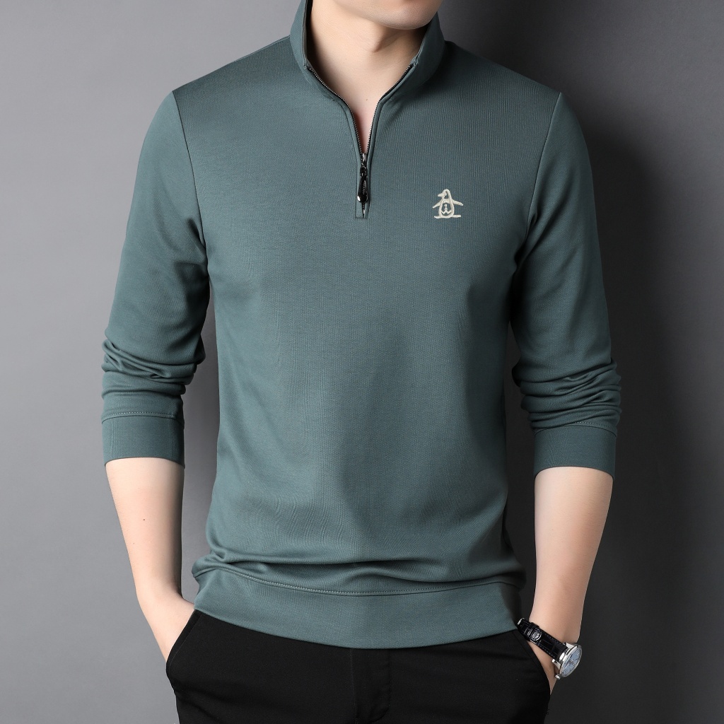 秋冬新款 高品質 刺繡logo 長袖polo衫 立領上衣 純色 …