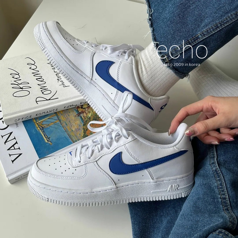 Echo鞋類- Nike Air Force 1 Low GS 白藍全白藍勾女鞋休閒鞋DV7762-103