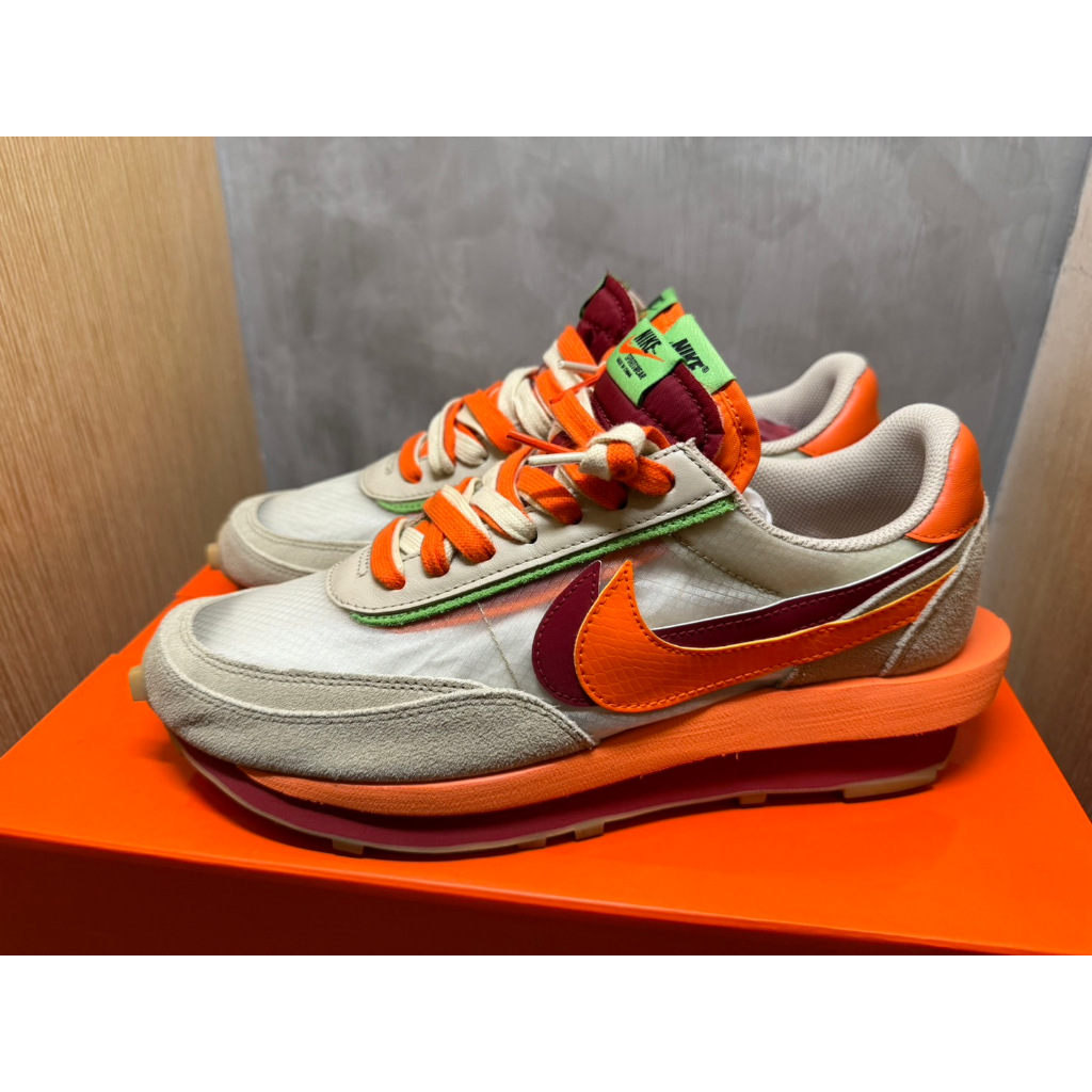 二手美品Clot x Sacai x Nike LDWaffle 米白橘解構聯名DH1347-100 US10