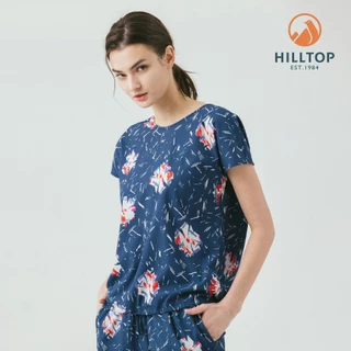 【Hilltop山頂鳥】抗UV吸濕快乾彈性印花短袖上衣 女款 藍色印花｜PS06XF66ECEZ