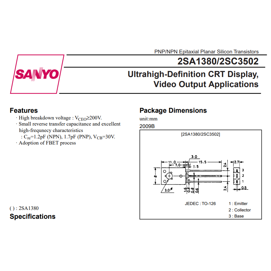 『正典UCHI電子』 SANYO 2SC3502 NPN 電晶體 音響擴大機 功放管 音頻放大 HiFi 維修 | 蝦皮購物