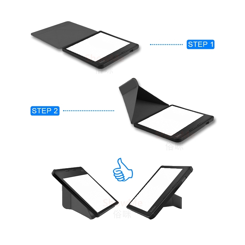適用於日本樂天kobo Libra 2 電子書閱讀器仿皮紋變形金剛支架式保護套