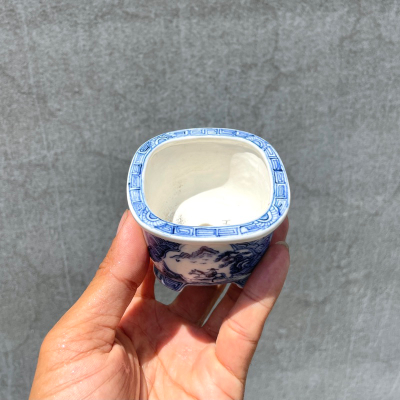 野趣小品盆栽》日本上州勝山-染付山水開窗正方盆| 蝦皮購物