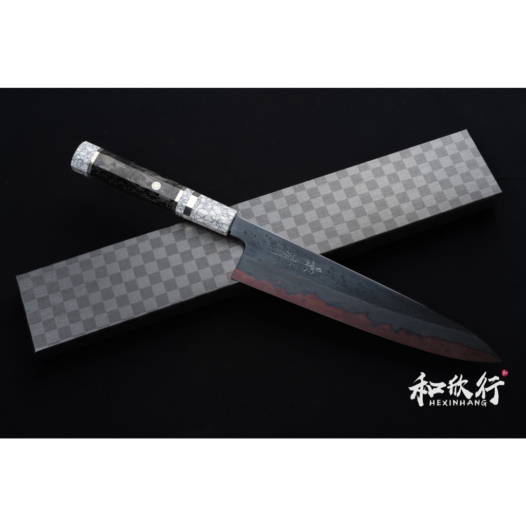 和欣行」馬場刃物景清褐返青一鋼墨流和牛刀240mm (多種柄可選請私訊我