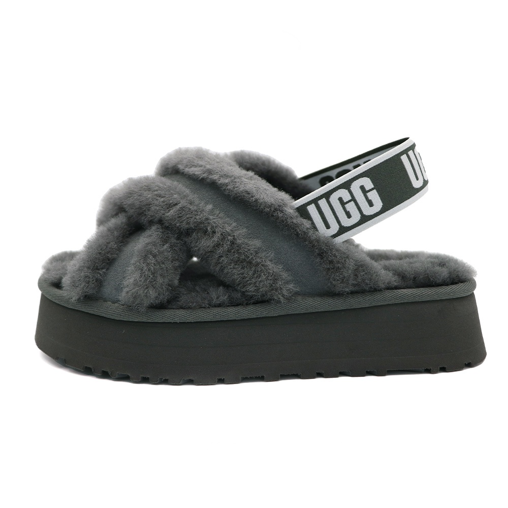 UGG Disco Cross Slide 炭灰厚底毛毛涼拖鞋女款J1686 (UG1121550CHRC