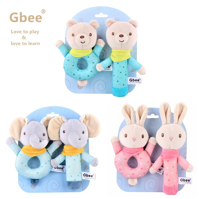 現貨《嬰幼童玩具】Gbee搖鈴圈嗶嗶棒套組 ♥ 寶寶安撫玩具 BB棒 ♥ 動物造型 彩色針織布 手搖圈 搖鈴 | 蝦皮購物