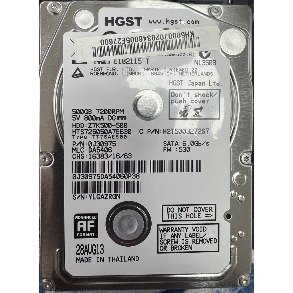 2.5吋 HGST 500GB 7200轉 32M 7mm HTS725050A7E630 | 蝦皮購物