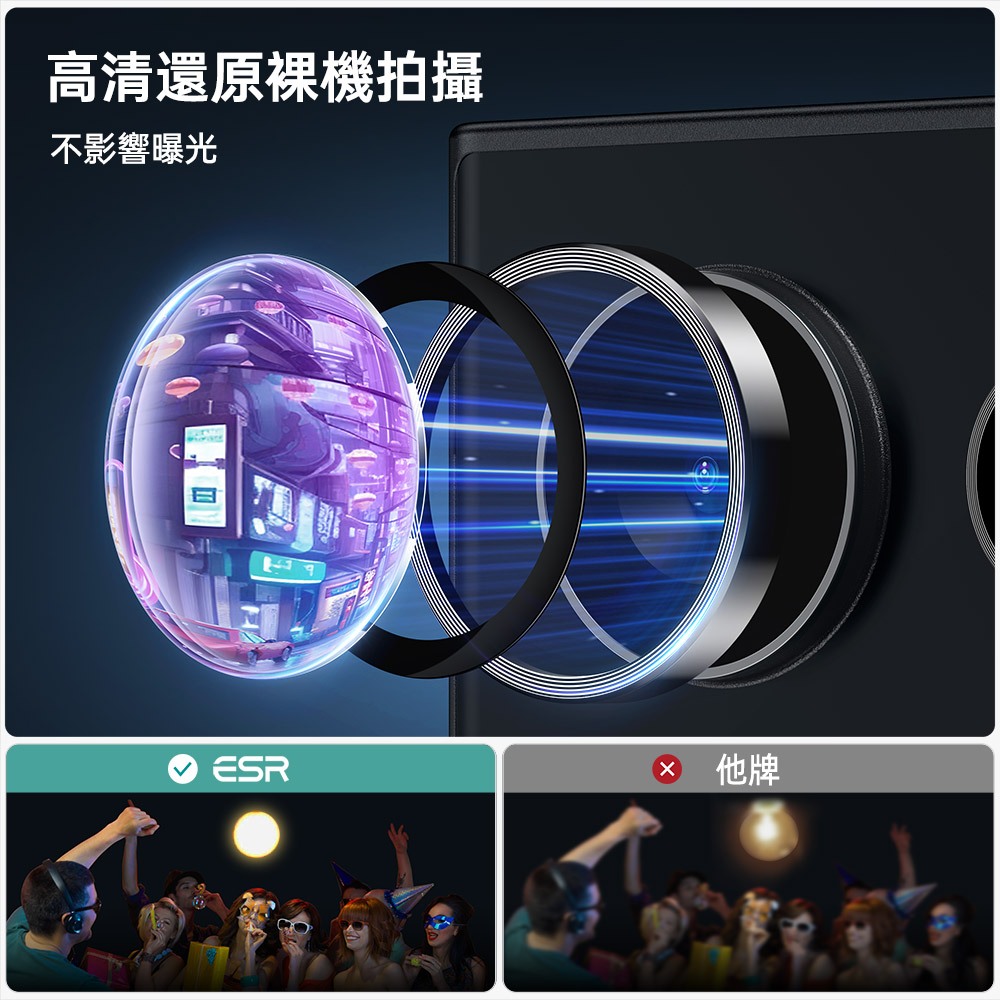 ESR 億色 三星 Galaxy S24 Ultra 6.8 吋 (2024) 獨立式高清鏡頭膜, 銀色