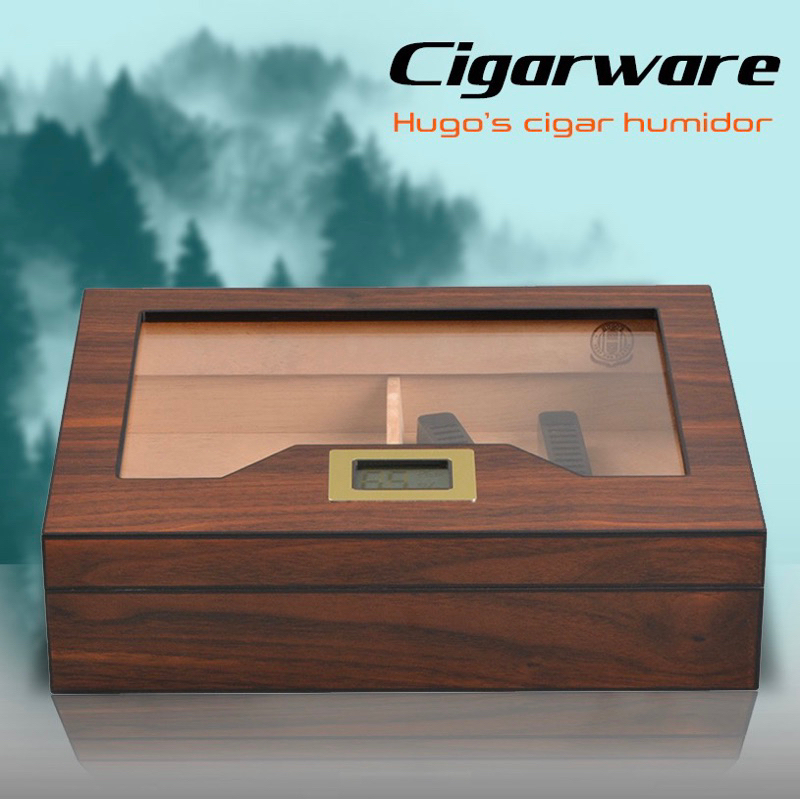 西班牙醇香雪松木雪茄盒 胡桃木紋 2030支裝 Hugo’s Desktop Cigar Humidor 台灣現貨 蝦皮購物