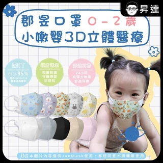 【郡昱Junyu】3D小嫩嬰立體醫療口罩(0-2歲) 10片裝+2片小童/袋 台灣製造 無痛舒適耳帶 3D口罩 嬰兒口罩