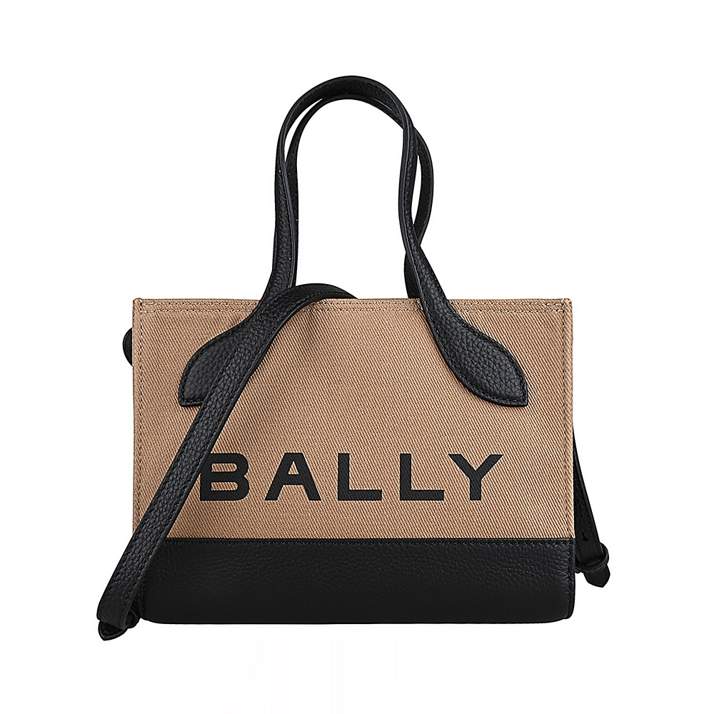 BALLY BAR Keep On XS印花LOGO帆布拼牛皮設計釦式手提斜背包(二