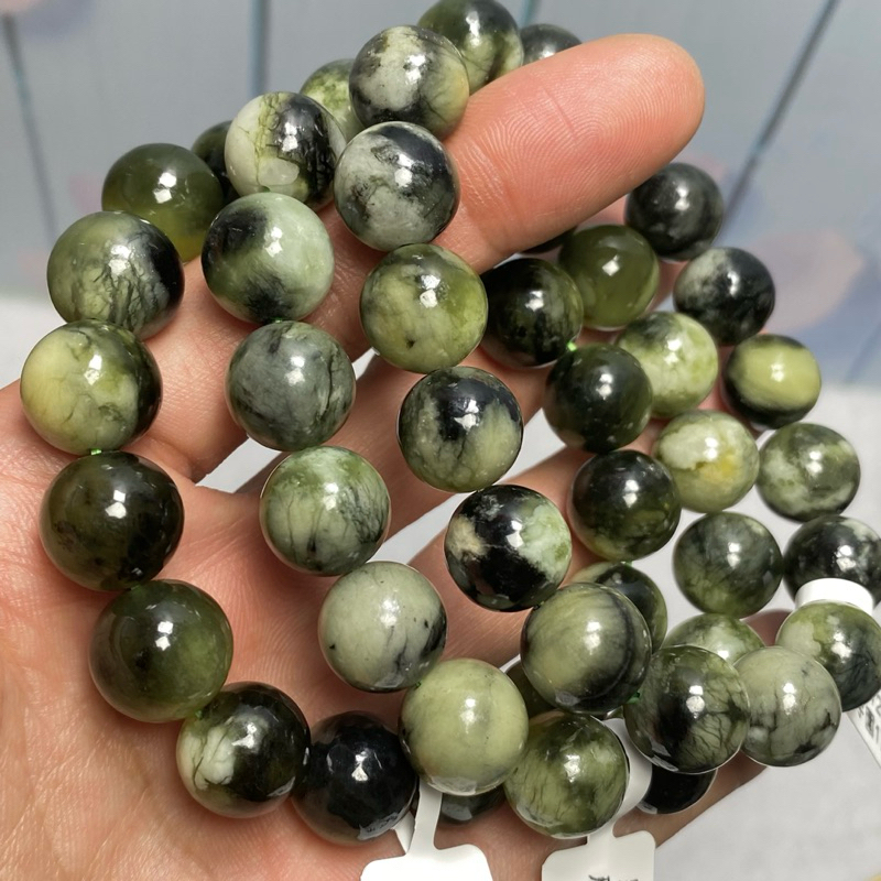 奇幻晶球》天然岫玉魔鬼岫玉岫玉青提奶蓋果凍體奶蓋手珠手串手鏈