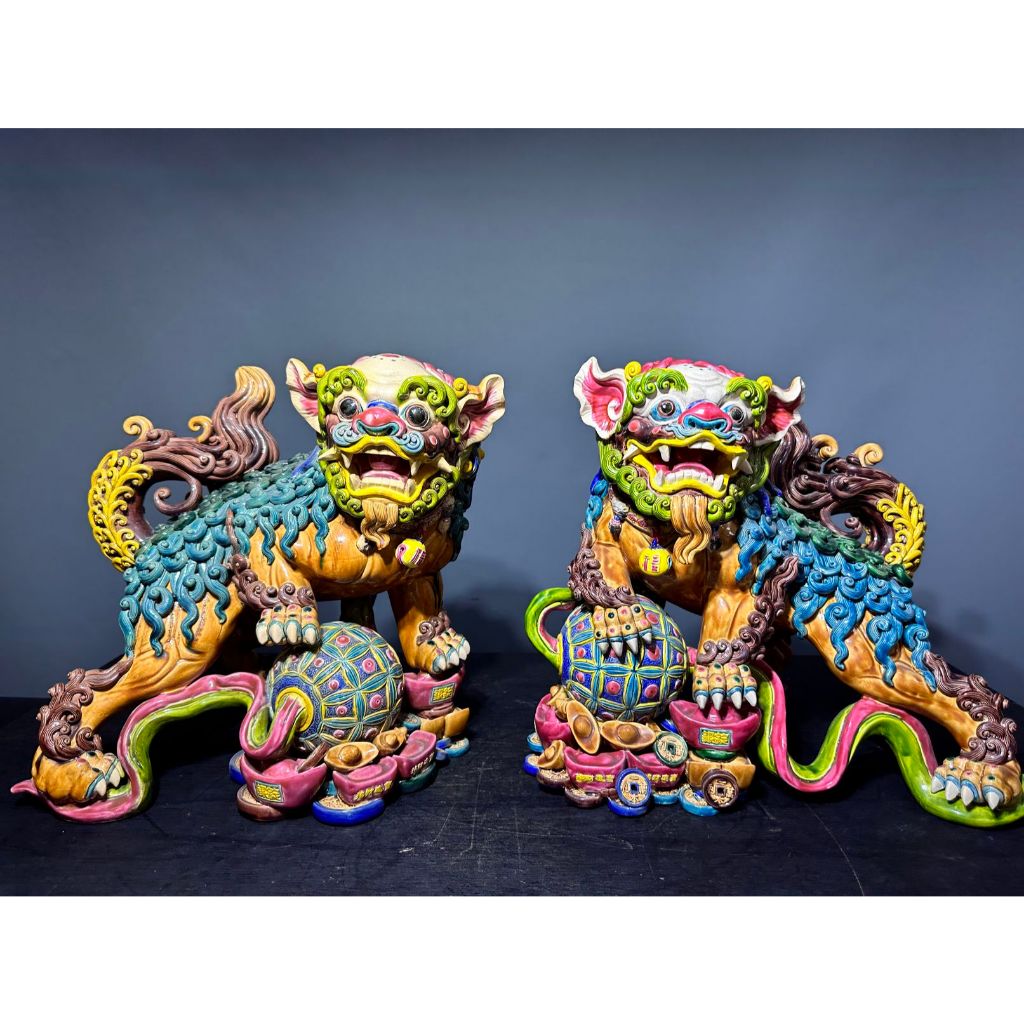 両獅子　置物　智盧　陶光　林智信　交趾焼　陶磁器　台湾交趾 雄獅交趾陶茶壼，智盧陶光林智信大師作品俗俗賣！（贈送錦盒） | Yahoo拍賣