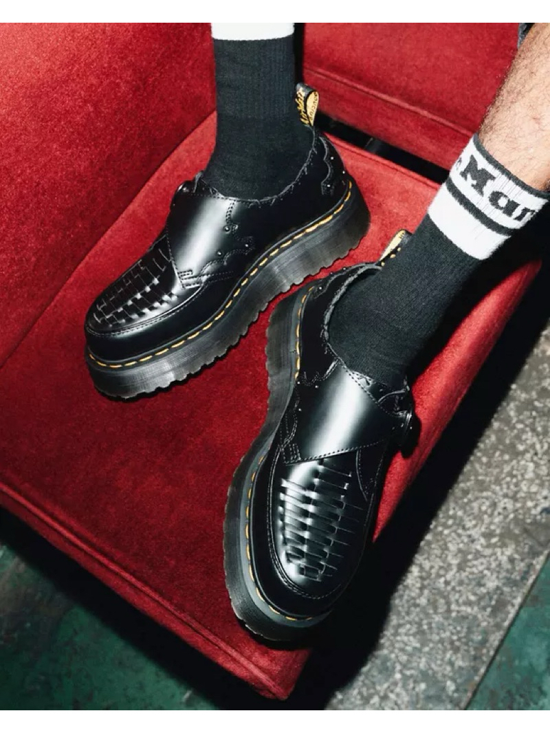 現+預｜Dr.Martens RAMSEY WOVEN CREEPERS 編織孟克鞋金屬厚底鞋黑色