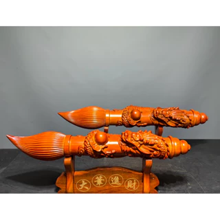 書道具　野崎松寿造　唐木紫檀製　 龍雕　筆掛　筆吊　V　R7943B A hardwood 'tree trunk' flower holder, 17th century | 十七