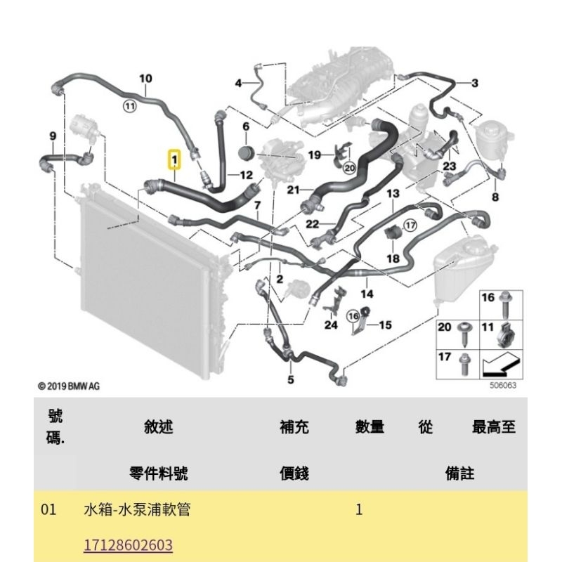 OEM G30 冷卻系統冷卻液軟管（BMW水箱水管）17128602603 | 蝦皮購物