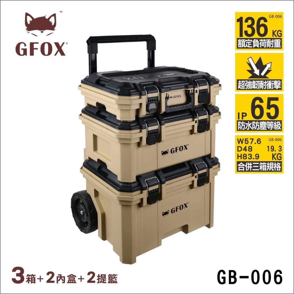 GFOX GB-006系統工具箱耐衝擊快扣堆疊式工具箱推車露營【626番職人倉庫
