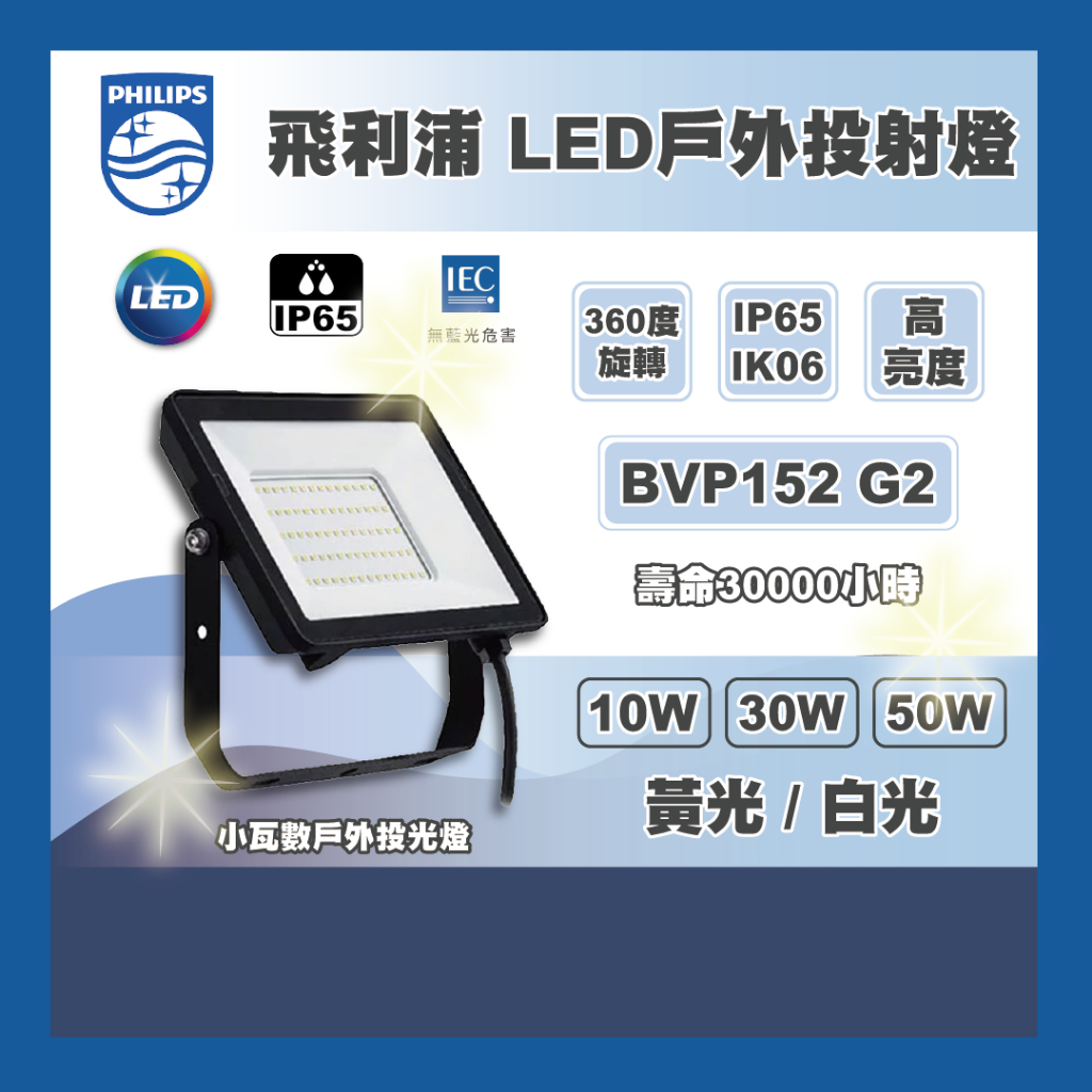 【買10折$100】飛利浦 LED 小瓦數戶外投光燈 10W 30W 50W BVP152G2 探照燈 投射燈 全電壓 | 蝦皮購物