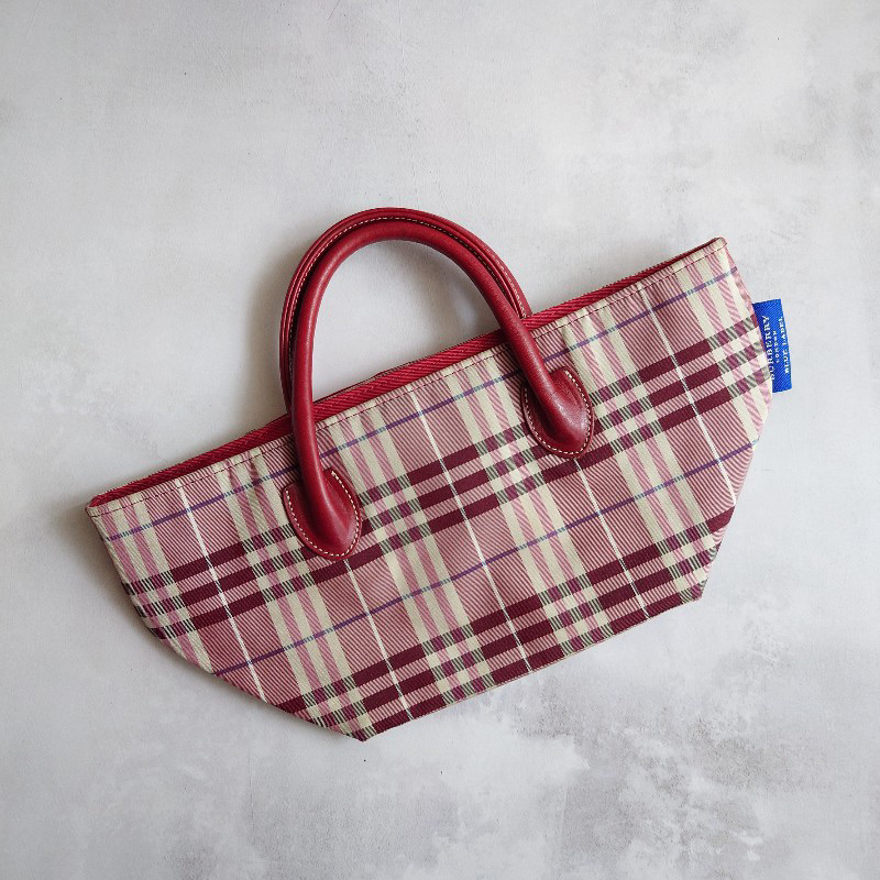 全新絕版100%真品日本藍標BURBERRY Blue Label 櫻桃紅格紋水餃包+手提包/肩背包| 蝦皮購物